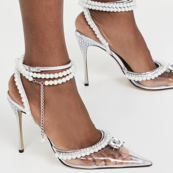 MACH & MACH Diamond Of Elizabeth PVC Embellished High-Heel Pumps Silver 35.5 - Picture 1 of 11
